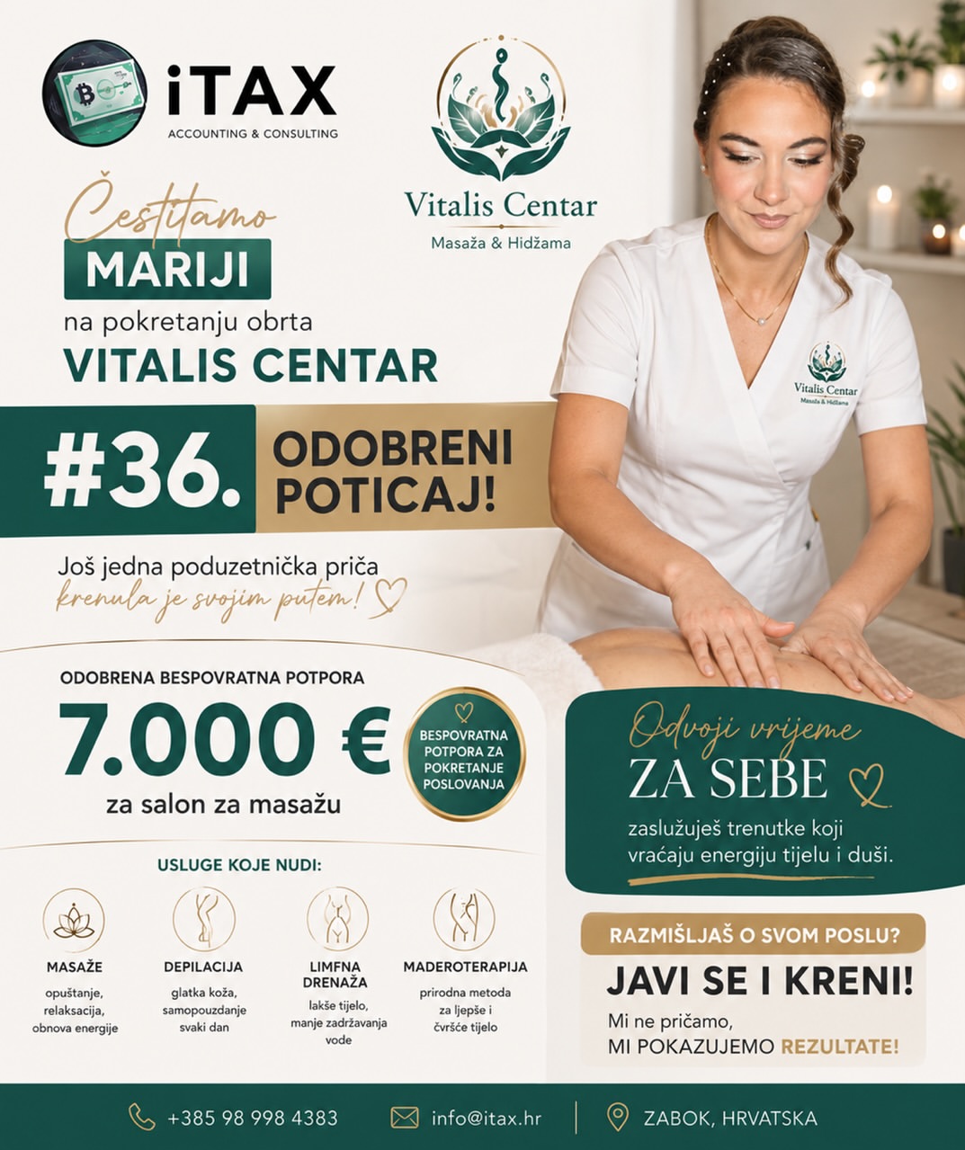 Vitalis Centar, masaža i spa — odobreni poticaj 7.000 €